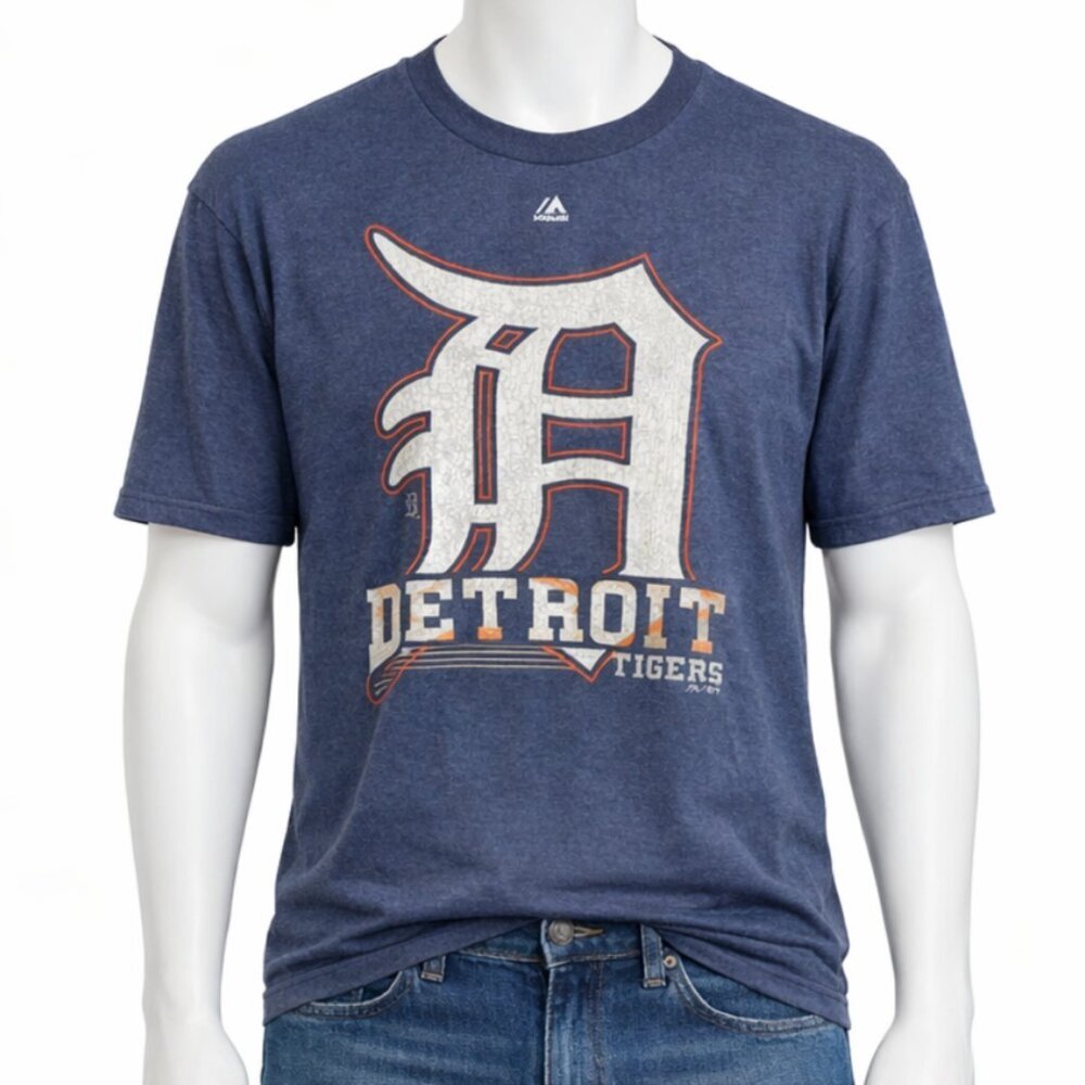 Detroit Tigers T-Shirt Mens XL Majestic Blue Heather Crew Neck